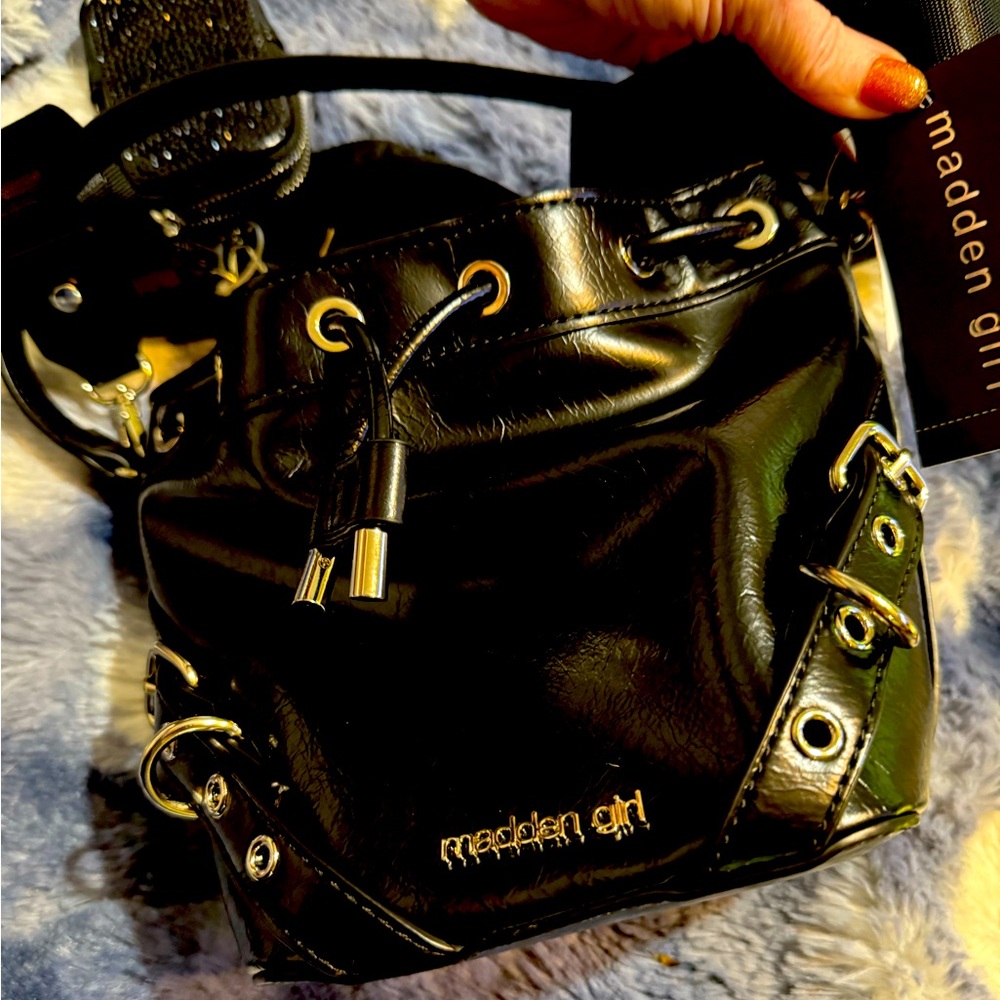 Madden Girl Black Backpack with Gold Accents